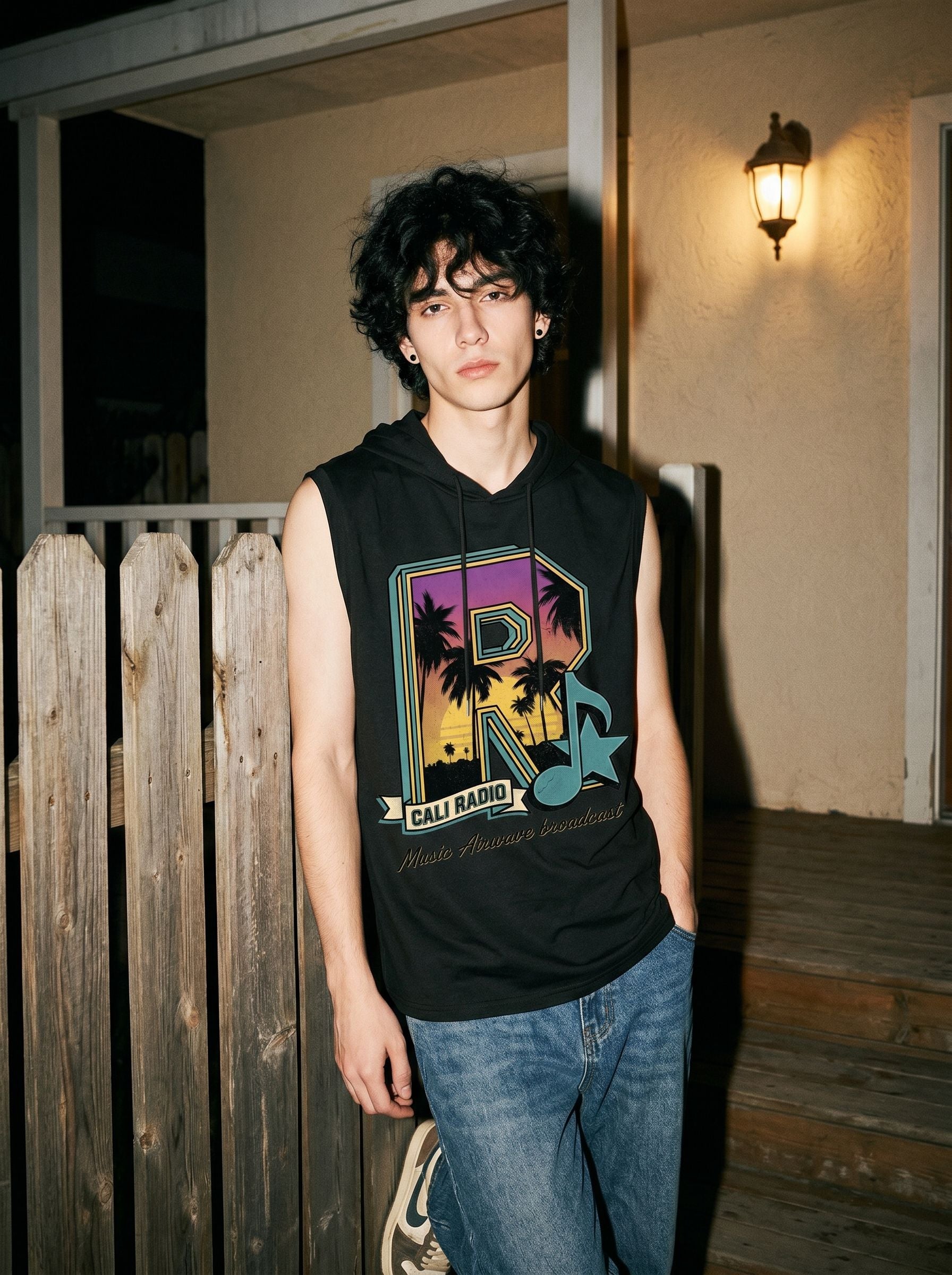 Vintage Graphic Hooded Sleeveless Tank Top