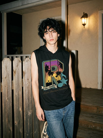 Vintage Graphic Hooded Sleeveless Tank Top