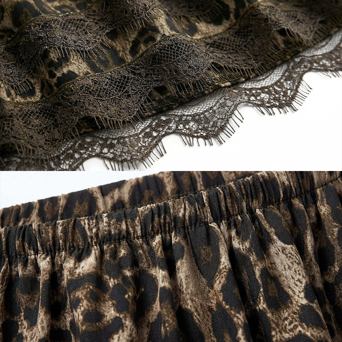 Leopard Print Lace Trim Mini Skirt