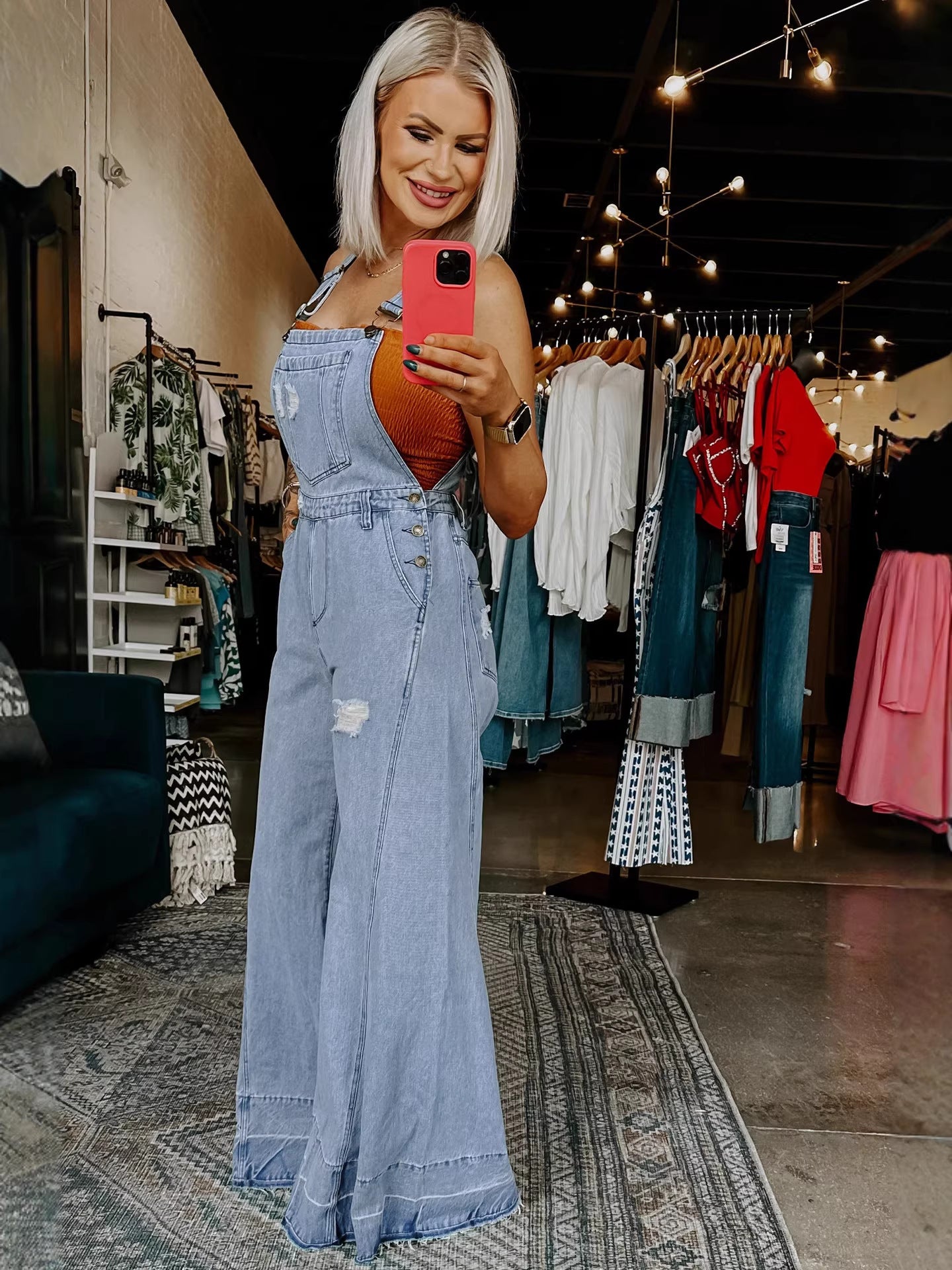 Distressed Wide Leg Jumpsuit