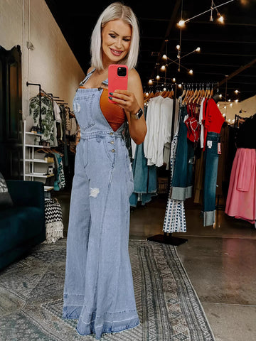 Distressed Wide Leg Jumpsuit