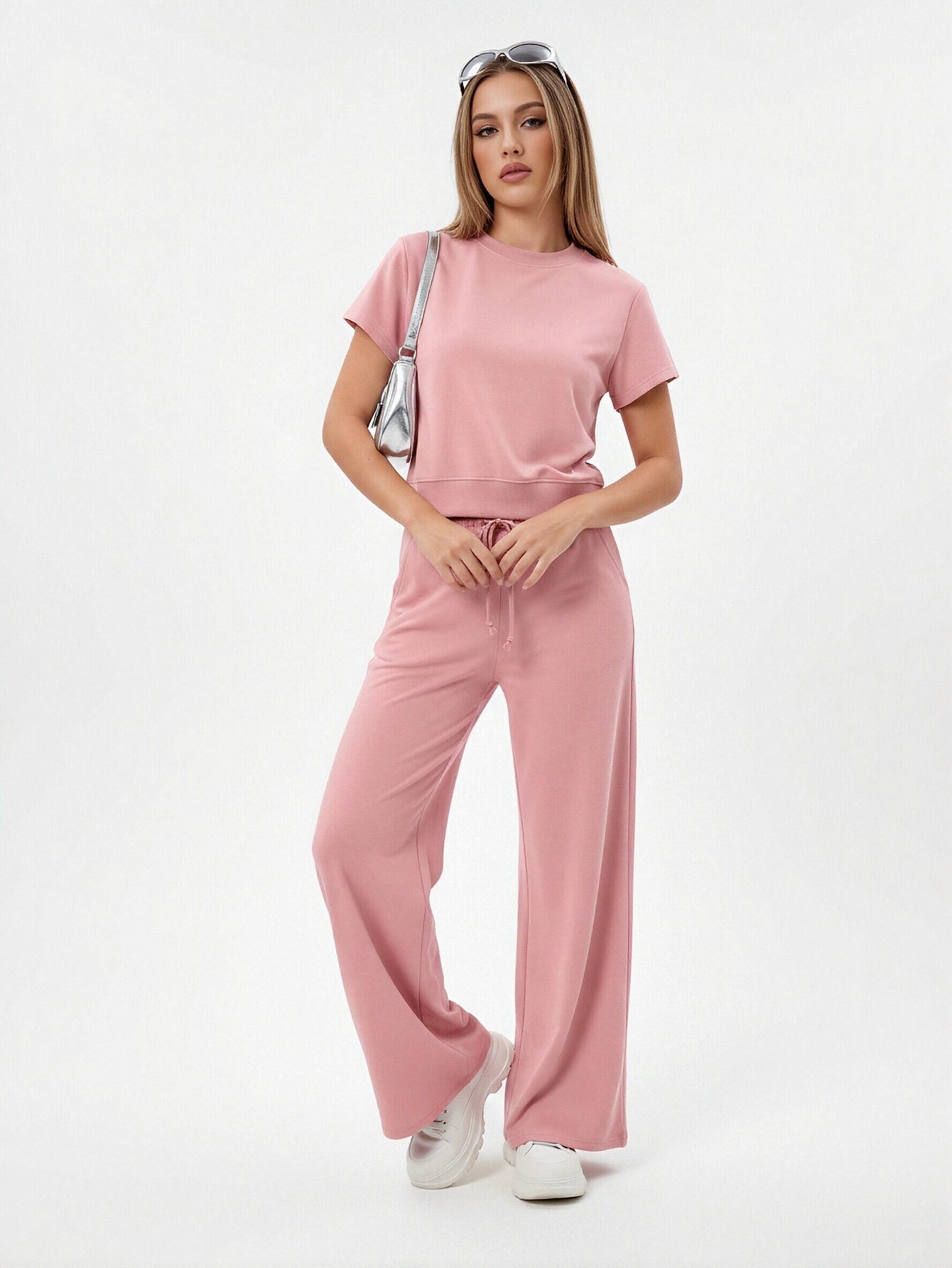 Pink Drawstring Waist Pants Set