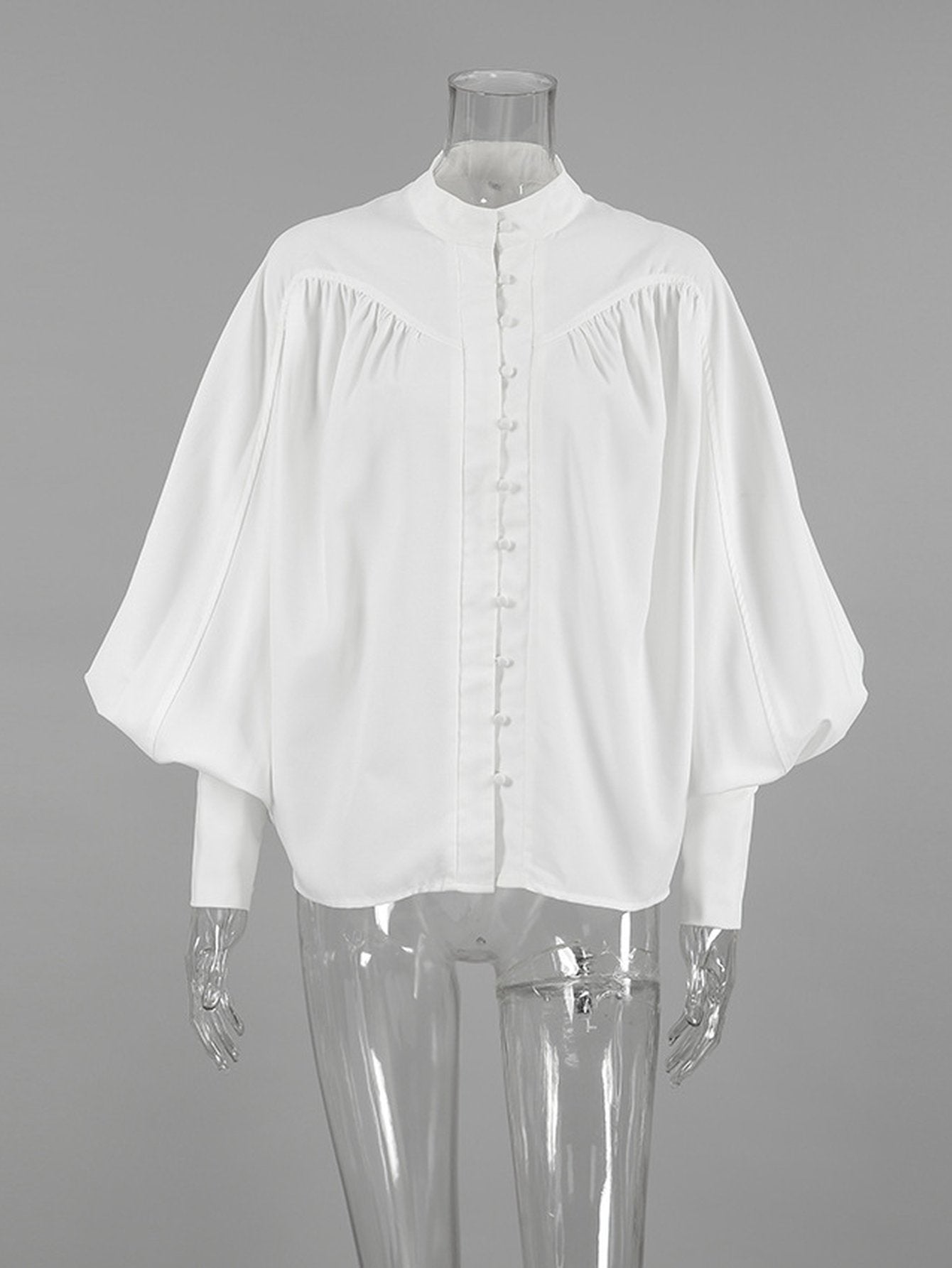 Elegant Balloon Sleeve Button Down Blouse