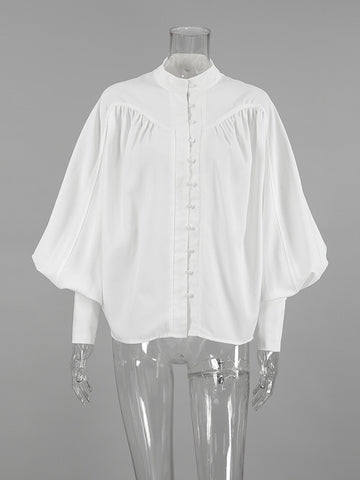 Elegant Balloon Sleeve Button Down Blouse