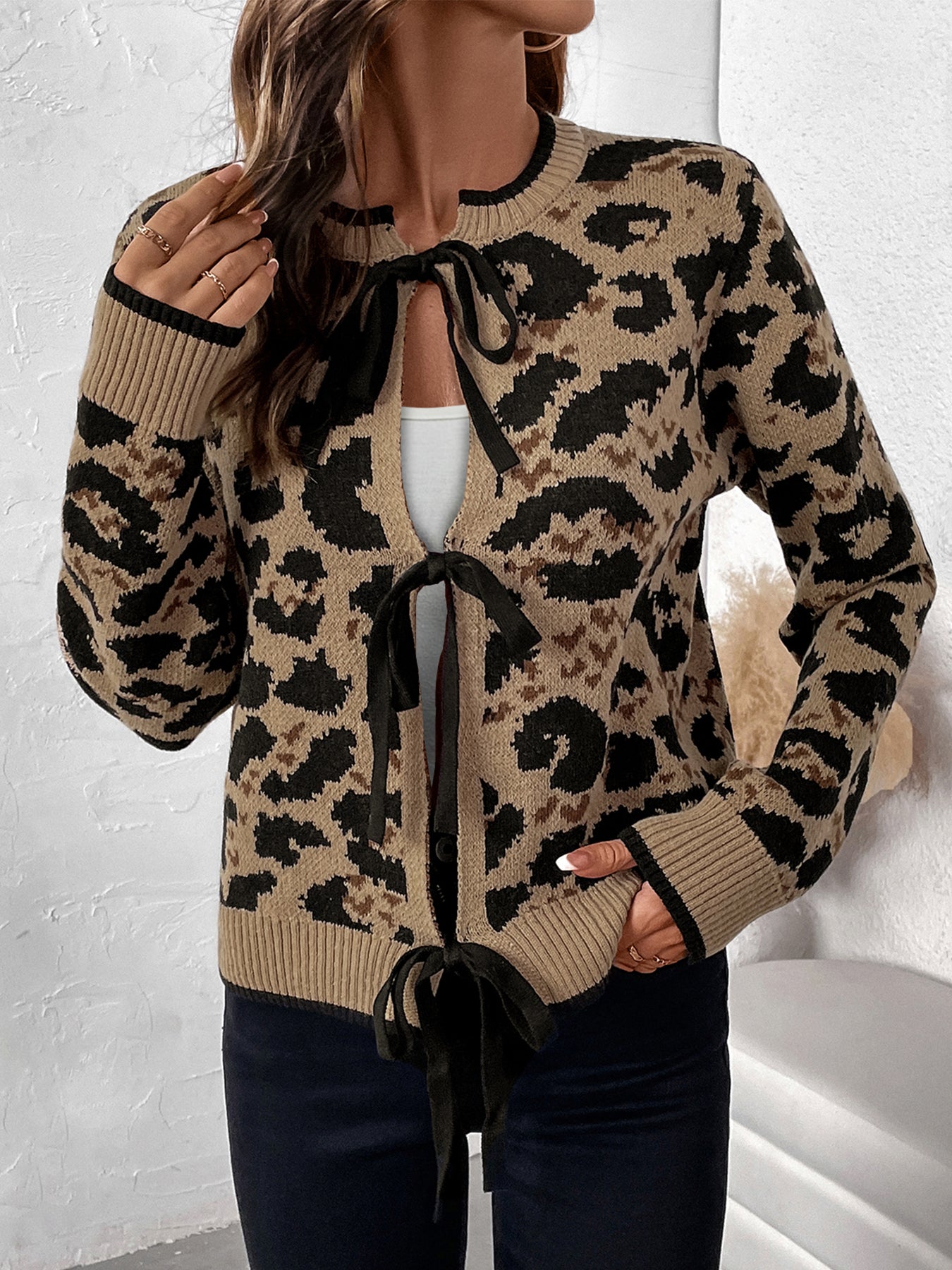 Leopard Print Tie Front Cardigan