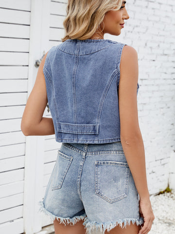 Cropped Button Down Denim Vest