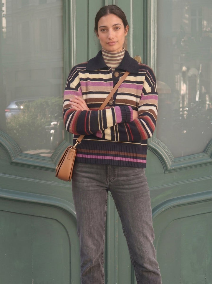 Vintage Striped Collared Knit Cardigan