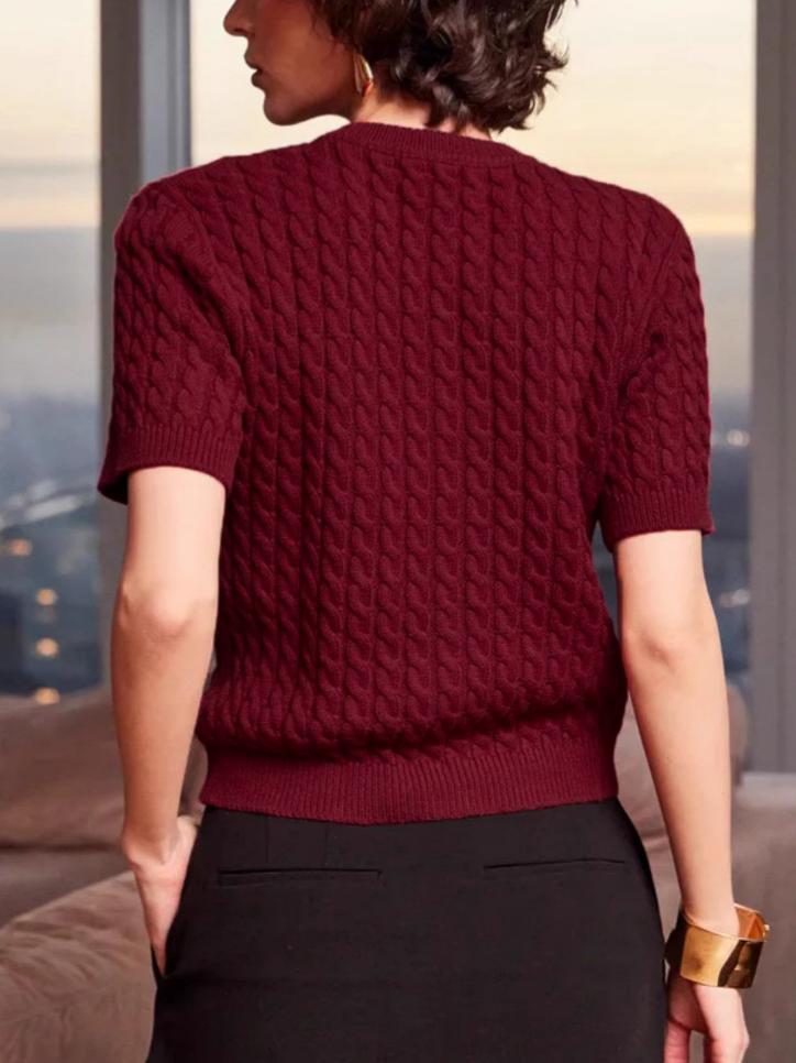 Cable Knit Short-Sleeved Casual Cardigan