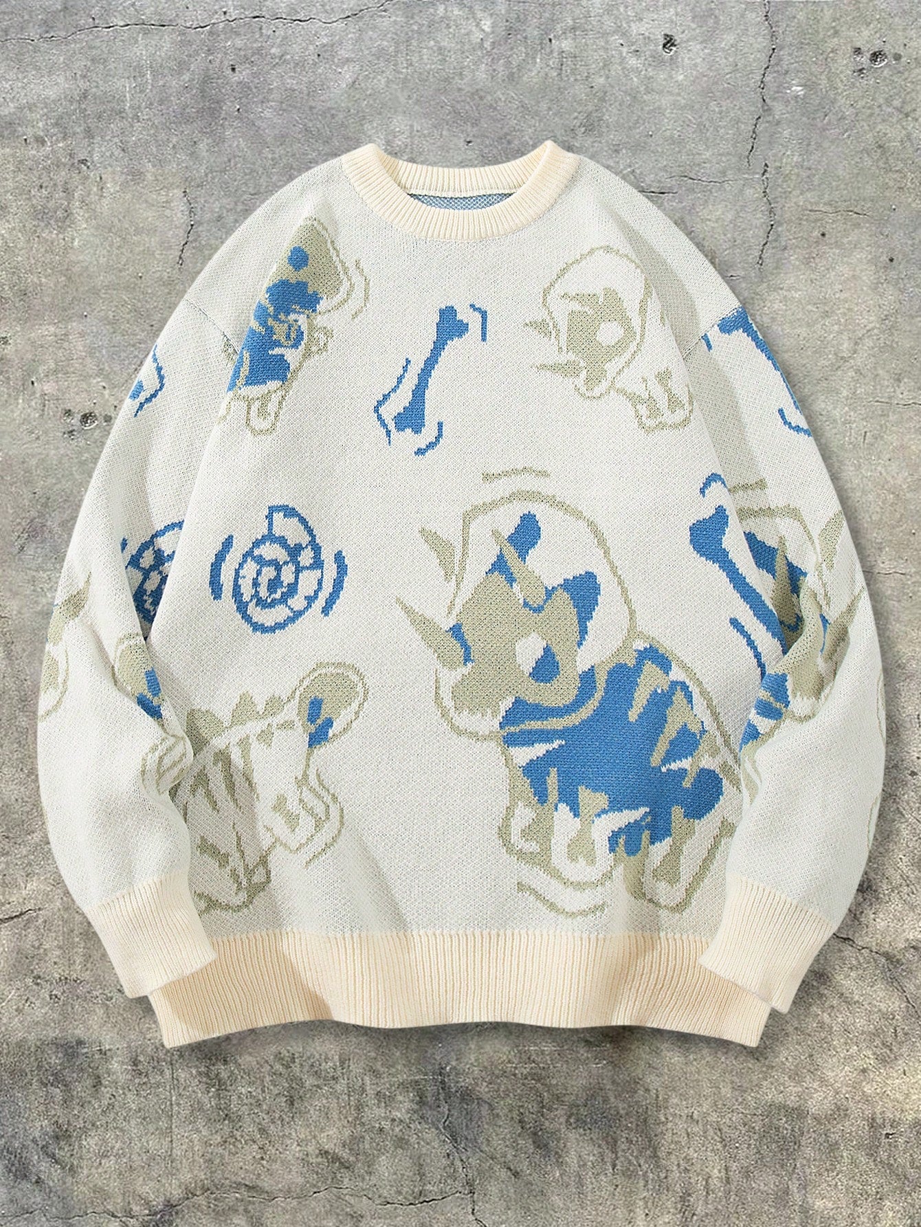Oversized Graphic Dinosaur Print Knit Sweater