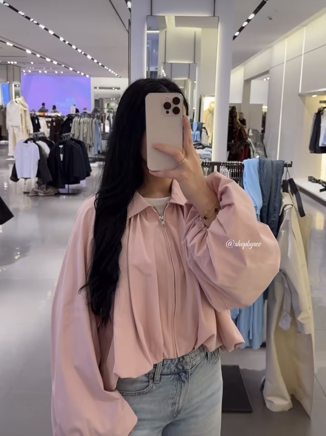 Oversized Balloon Sleeve Zip Up Jacket
