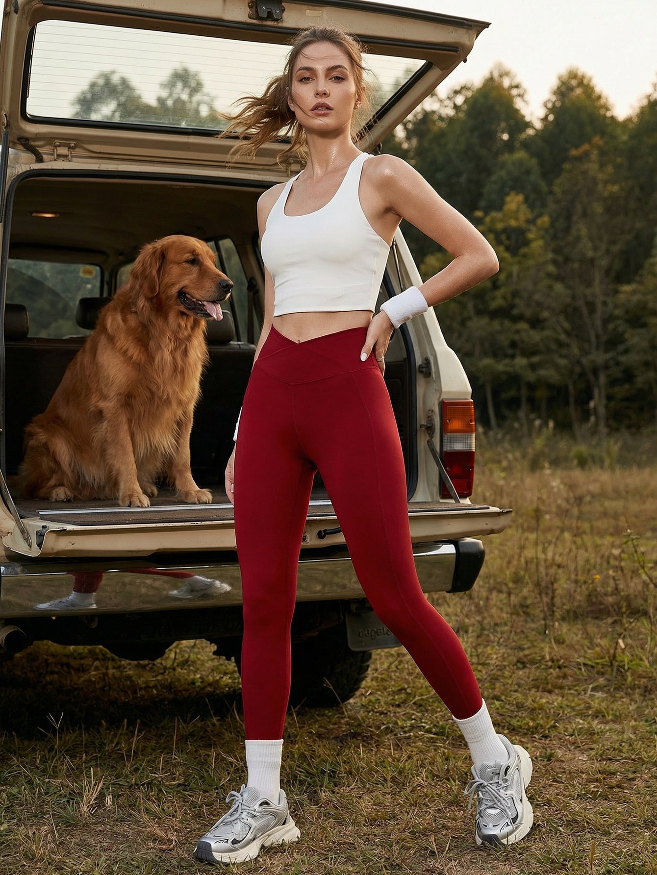 High-Waisted V-Waistband Toned Leggings-Multicolor