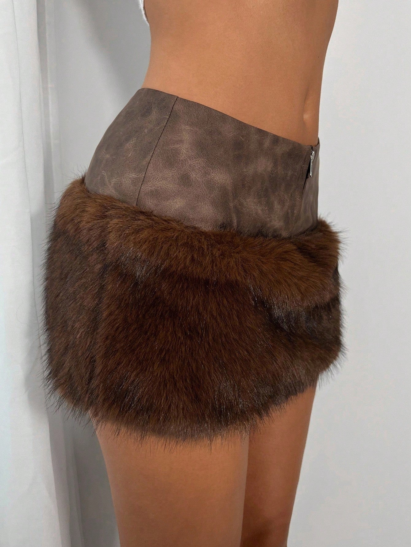 Faux Fur Trim Mini Skirt
