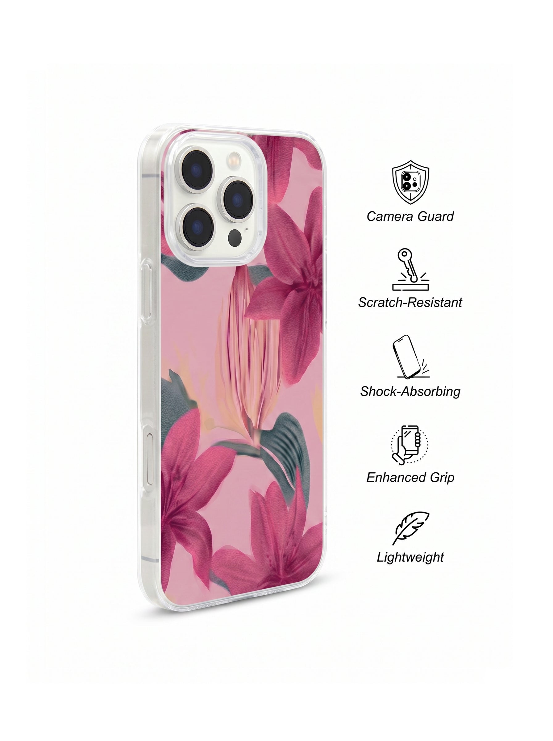 Pink Lily Floral Clear Phone Case