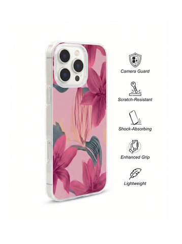 Pink Lily Floral Clear Phone Case