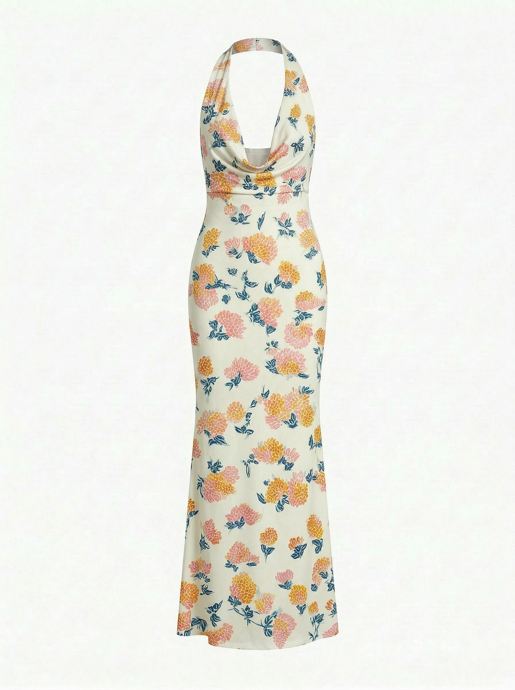 Floral Print Cowl Neck Bodycon Maxi Dress