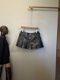 Distressed Faux Leather Pleated Mini Skirt