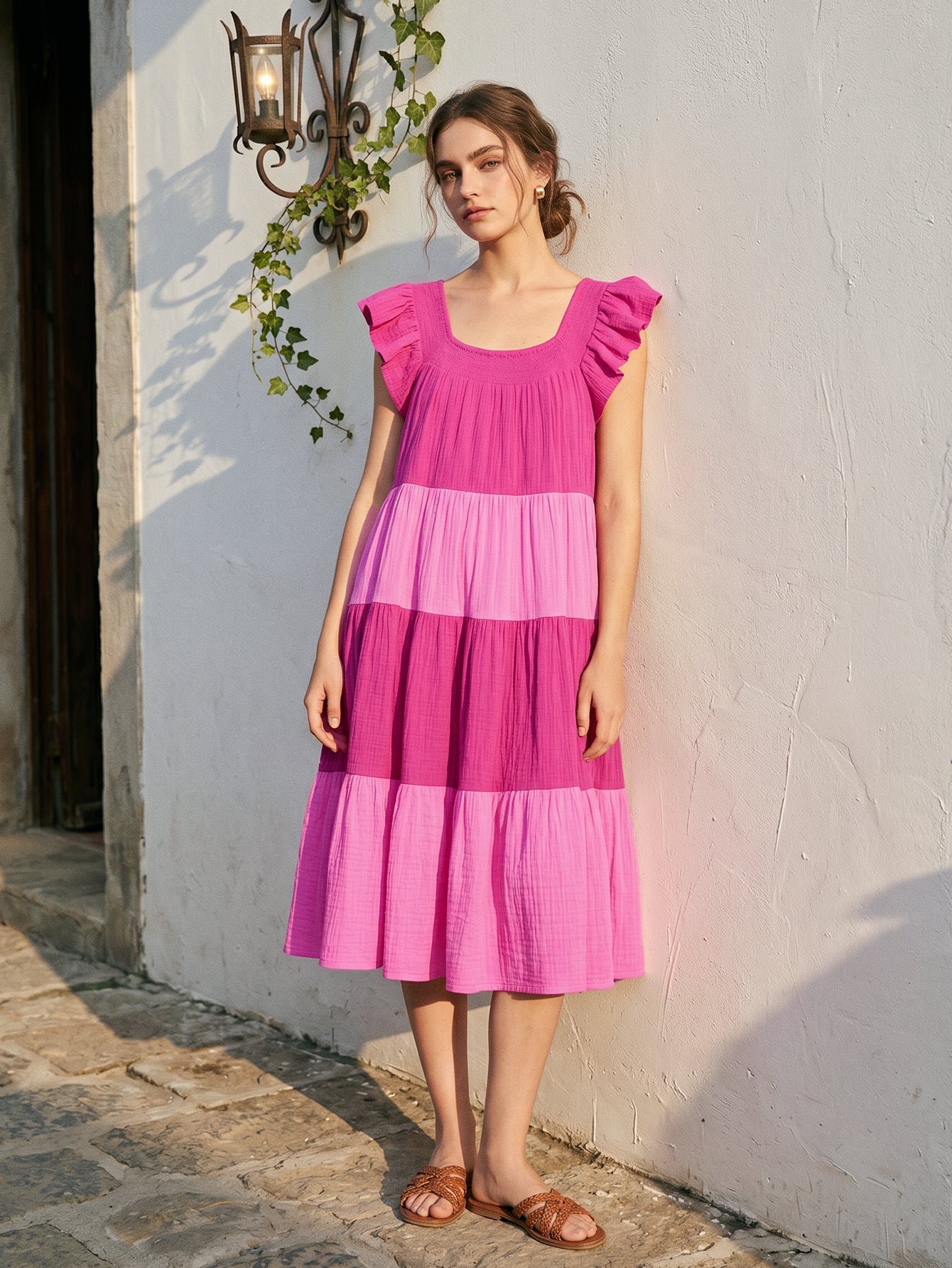 Tiered Cotton Ruffle Midi Dress
