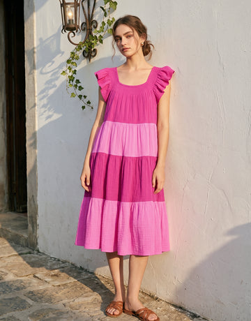 Tiered Cotton Ruffle Midi Dress