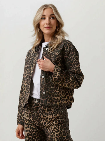Leopard Print Cropped Denim Jacket