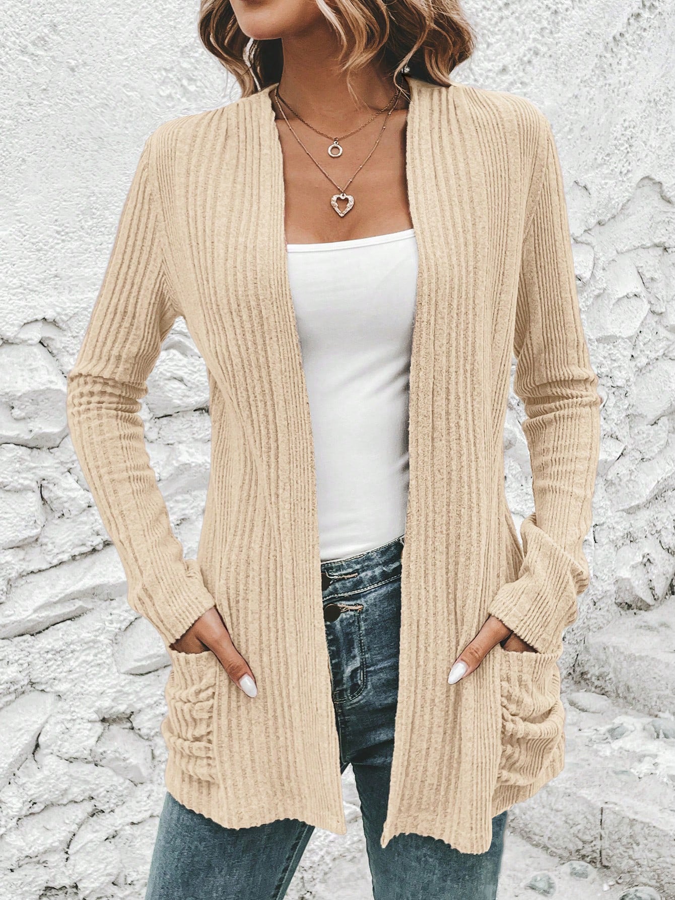 Soft Ribbed Open Front Cardigan