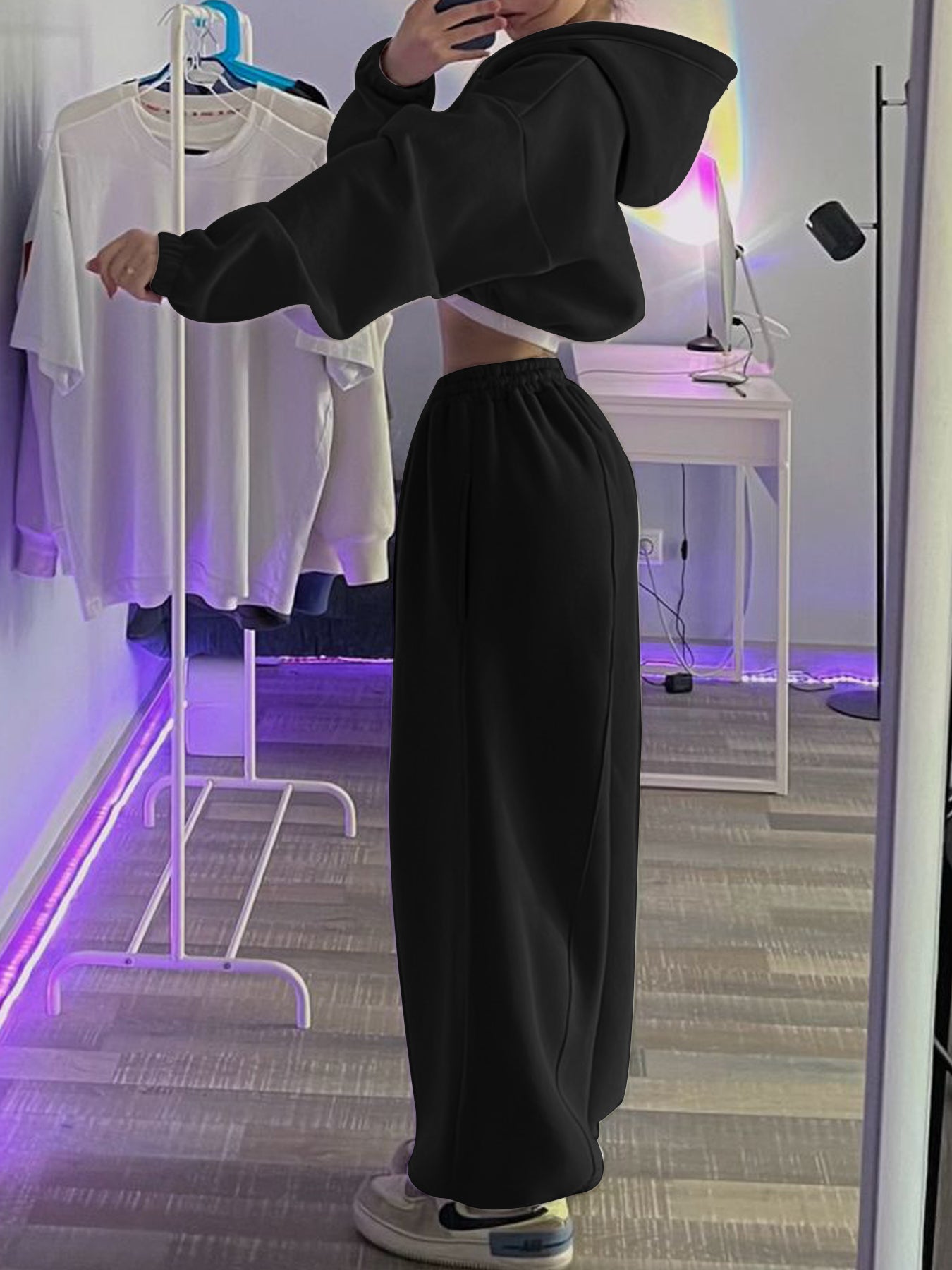 Cozy Fleece Cropped Hoodie Pant Set