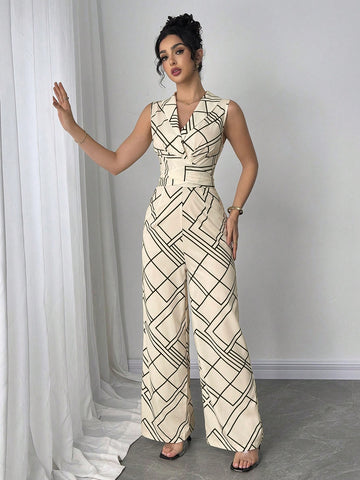 Blazer-Collar Wide-Leg Office Chic Jumpsuit