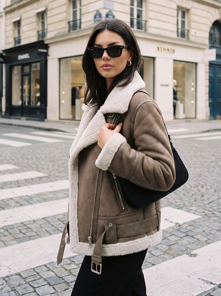 Cozy Faux Suede Sherpa Moto Jacket