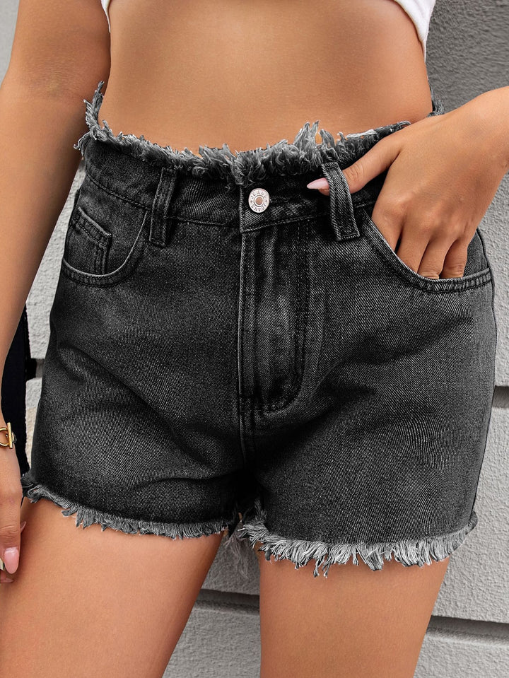 High Waisted Raw Hem Denim Shorts