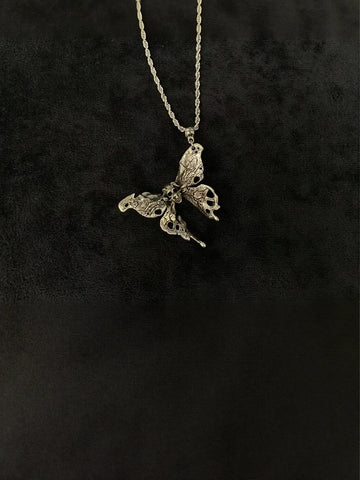 Gothic Grunge Skull Butterfly Necklace