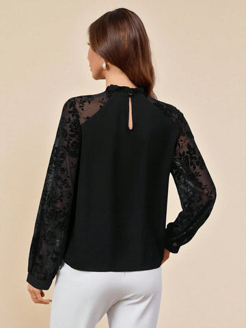 Elegant Tie Neck Sheer Blouse