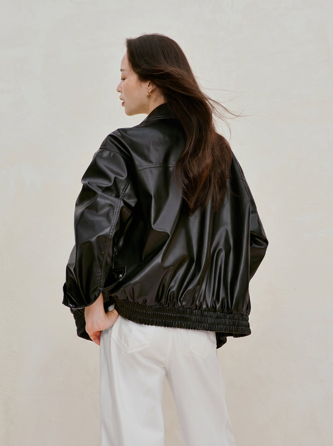 Glossy Faux Leather Bomber Jacket