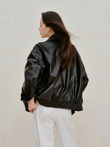 Glossy Faux Leather Bomber Jacket