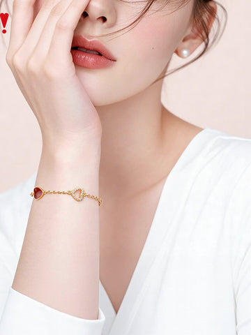 Dainty Red Heart Charm Bracelet