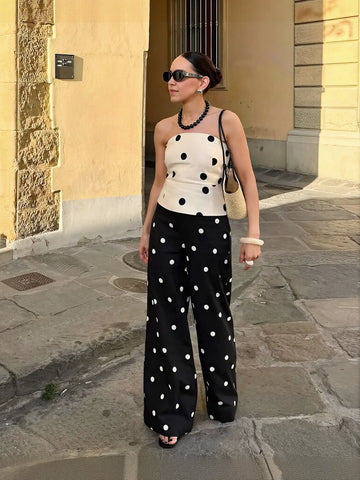 High Waisted Polka Dot Wide Leg Pants