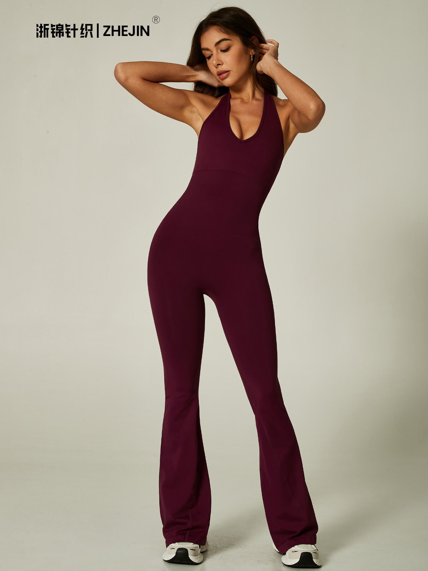 Sculpting Halter Flare Leg Jumpsuit