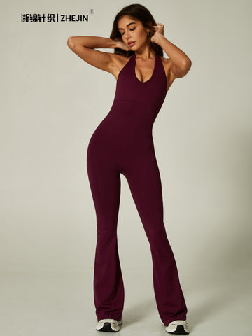 Sculpting Halter Flare Leg Jumpsuit