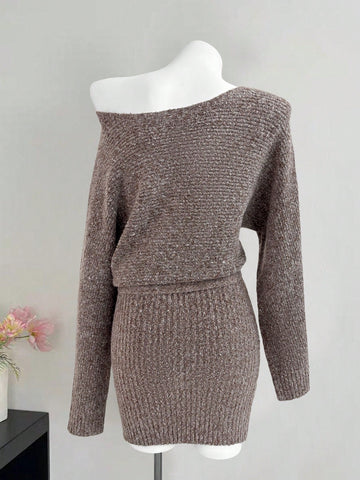 Off Shoulder Belted Knit Dress