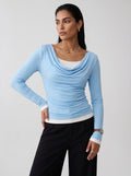 Layered Cowl Neck Long Sleeve T-shirt