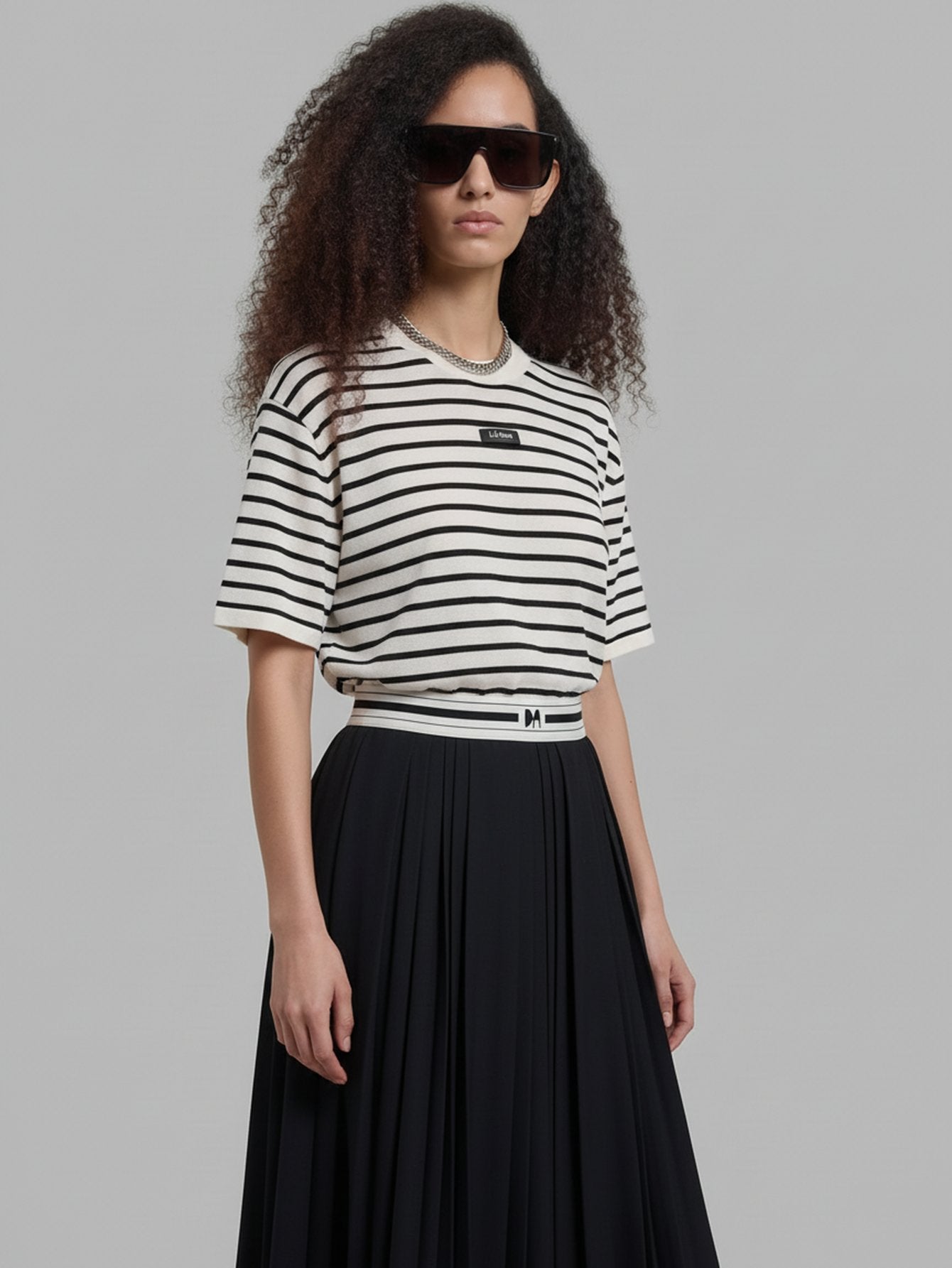 MO&Co.Include Linen Striped T-shirt