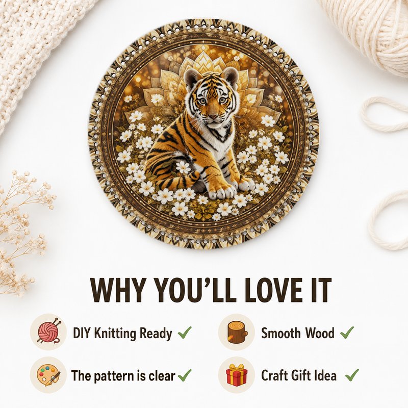 Cute Tiger Cub and Mandala Crochet Basket Bottom