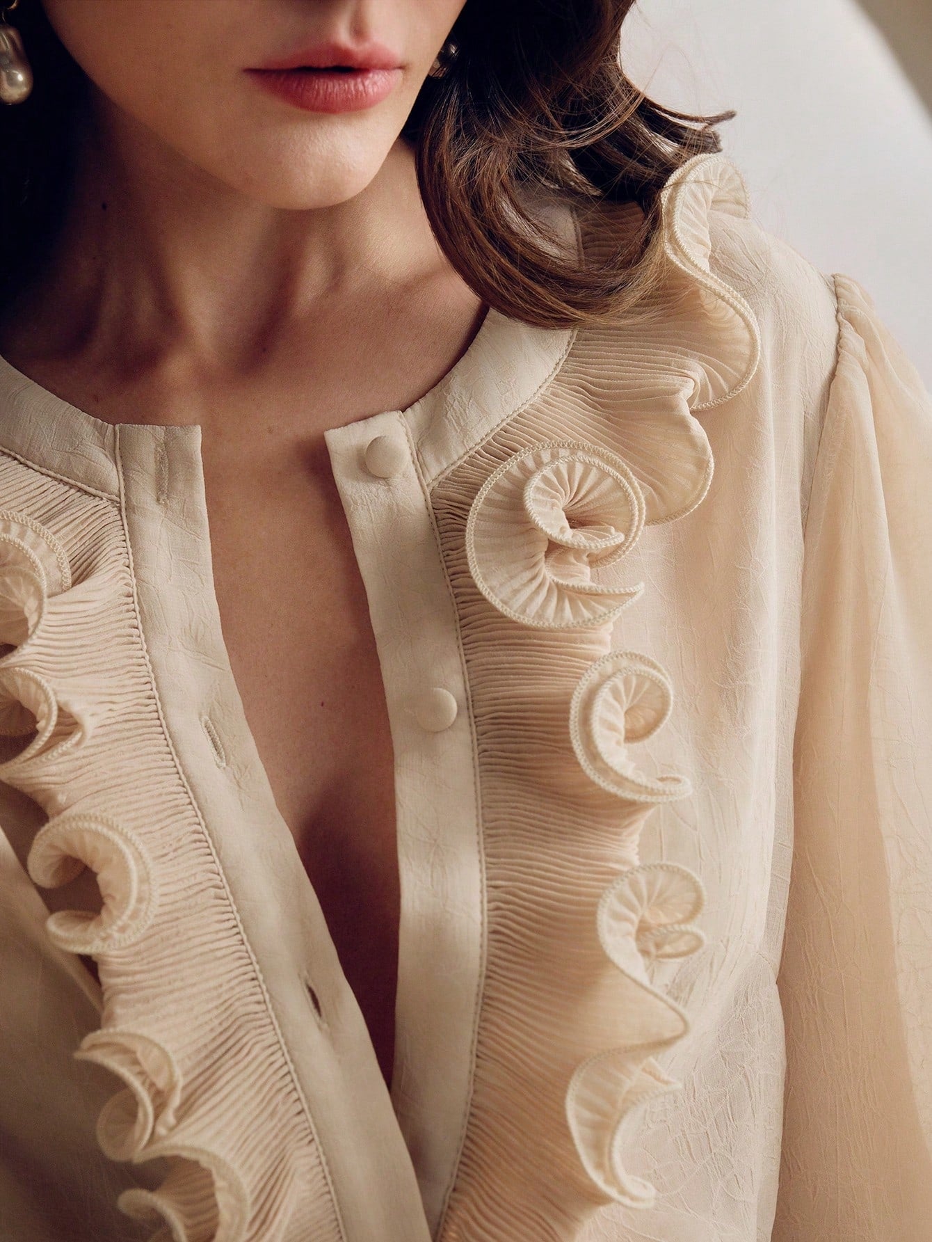 Ruffled Trim Elegant Chiffon Blouse