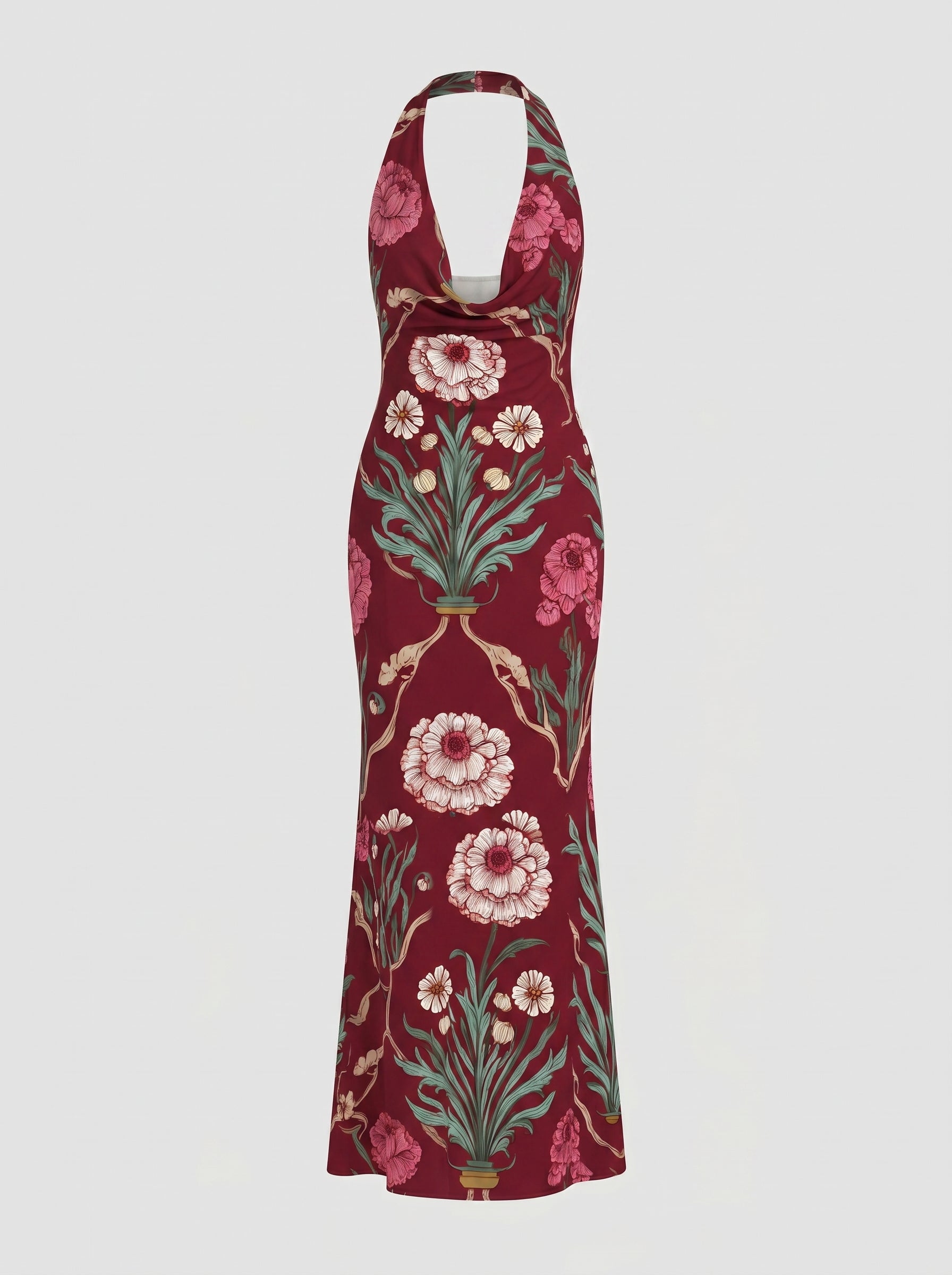 LILA Floral Print Cowl Neck Bodycon Midi Dress