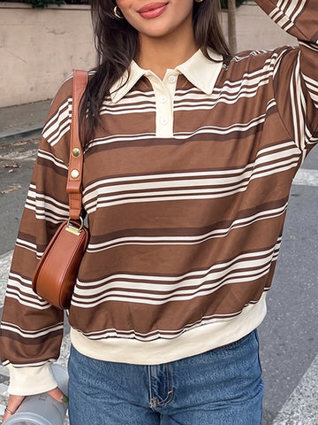 Striped Collared Button Up Sweatshirt