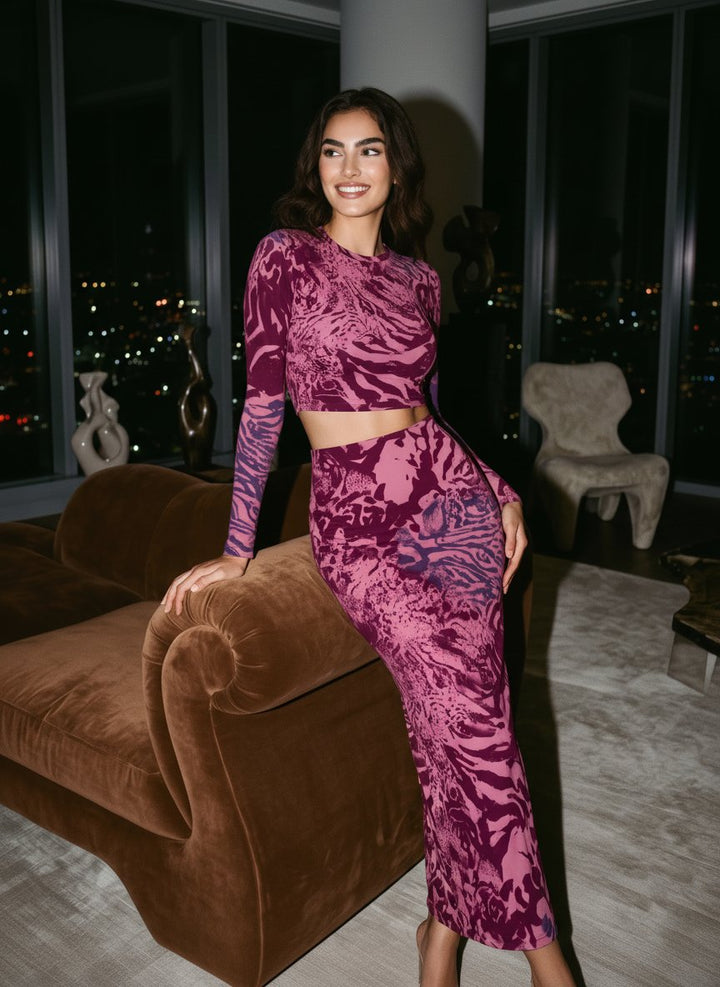 Abstract Tiger Print Skirt Set