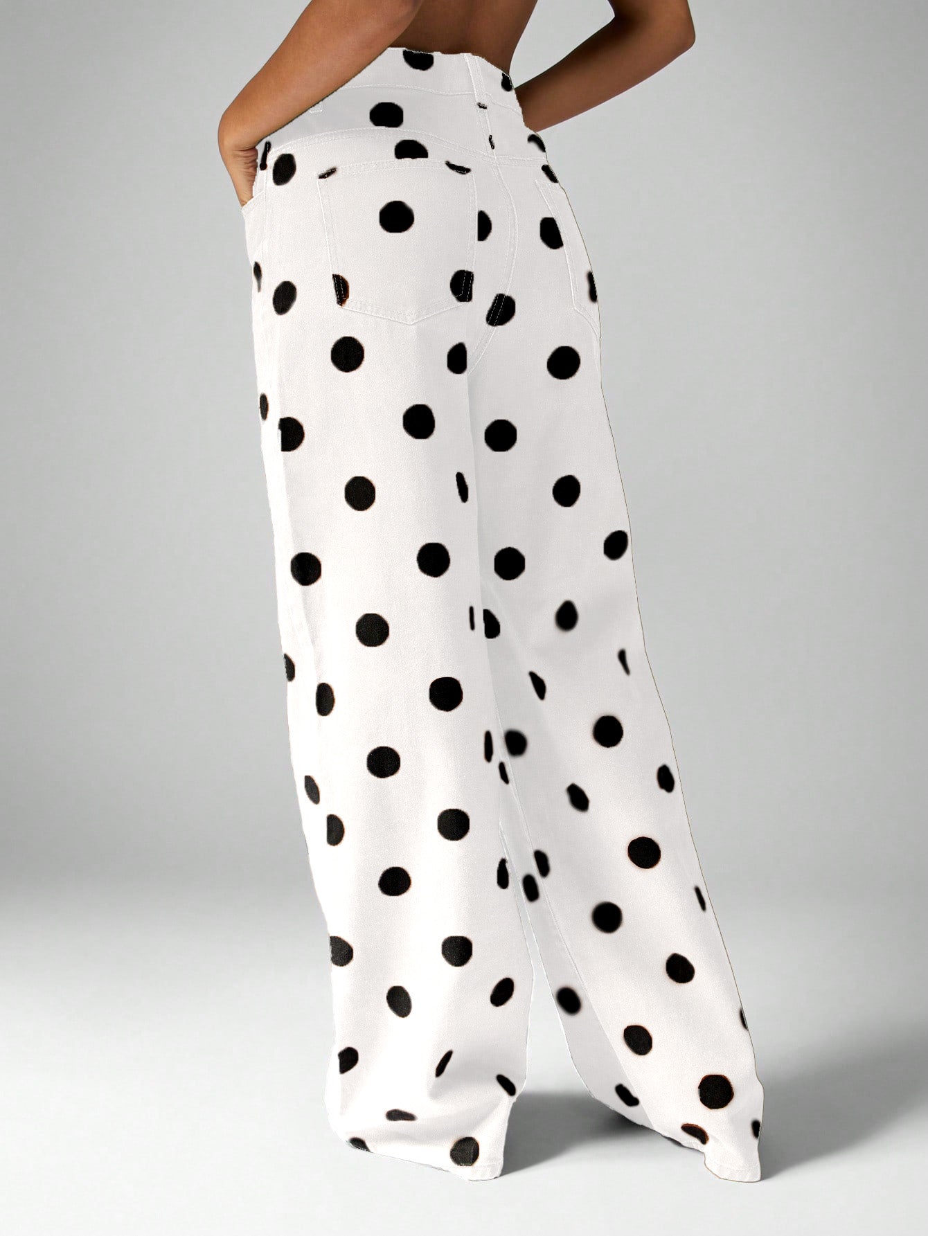 High Waisted Polka Dot Wide Leg Jeans