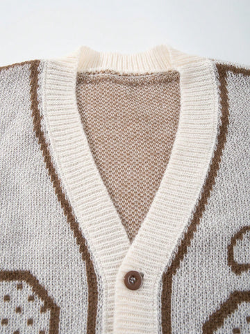 Oversized Graphic Varsity Knit Cardigan