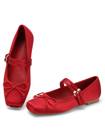 Red Satin Bow Mary Jane Flats