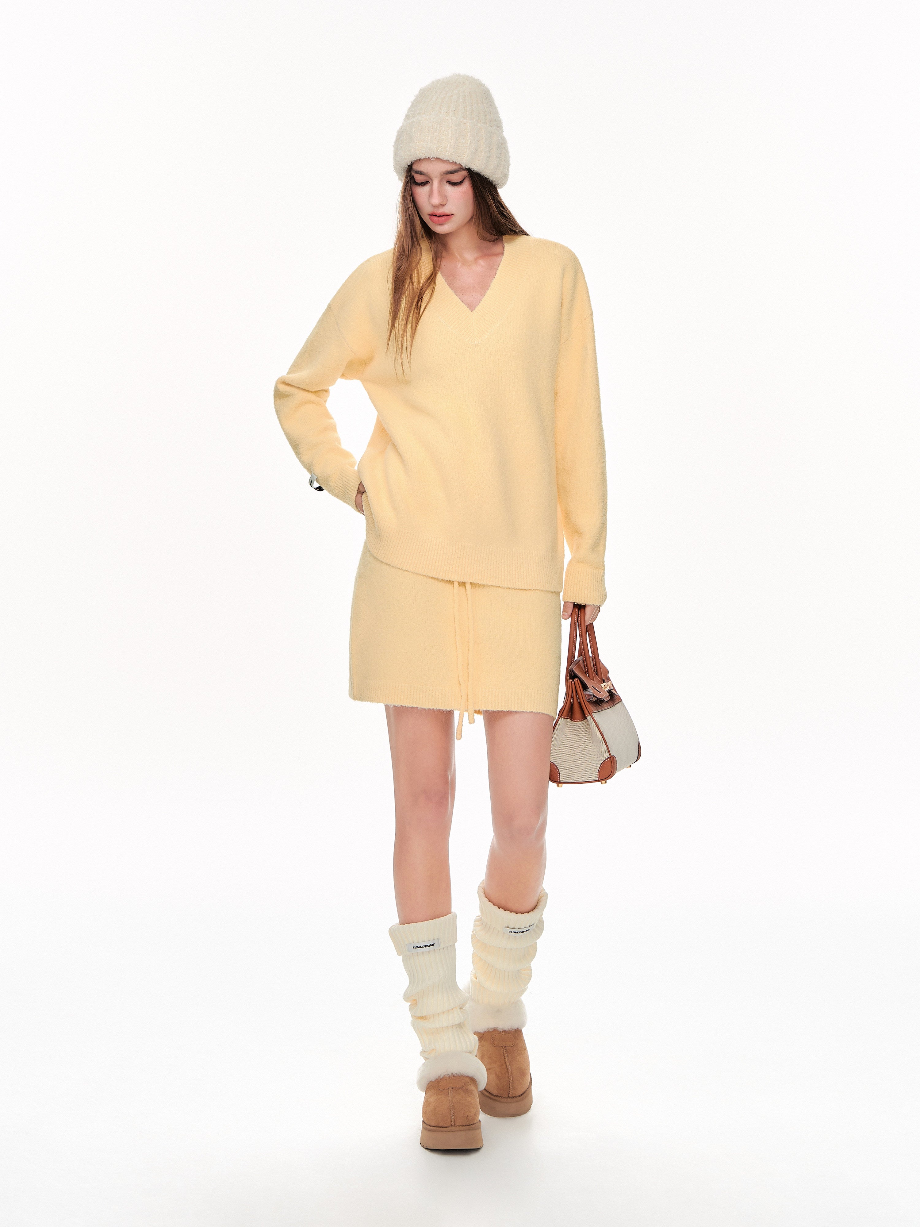 Cozy V Neck Knit Casual Sweater