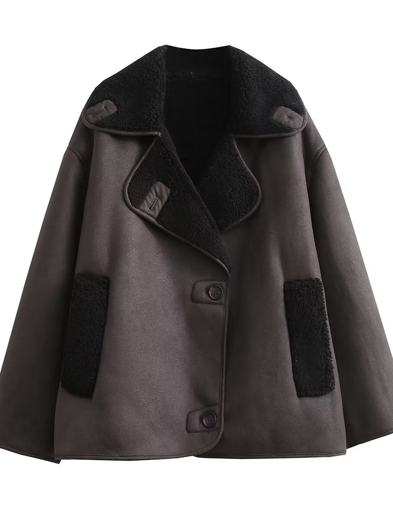 Oversized Faux Shearling Trim Coat