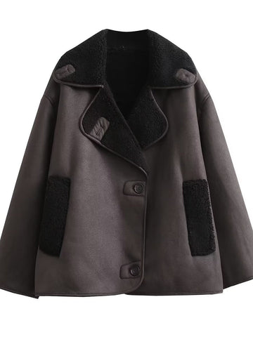 Oversized Faux Shearling Trim Coat